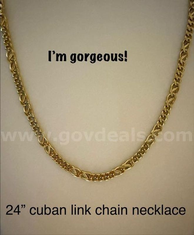 Gorgeous, 24 Inch, Unique Cuban Link Chain Necklace, 24k Real Gold Filled