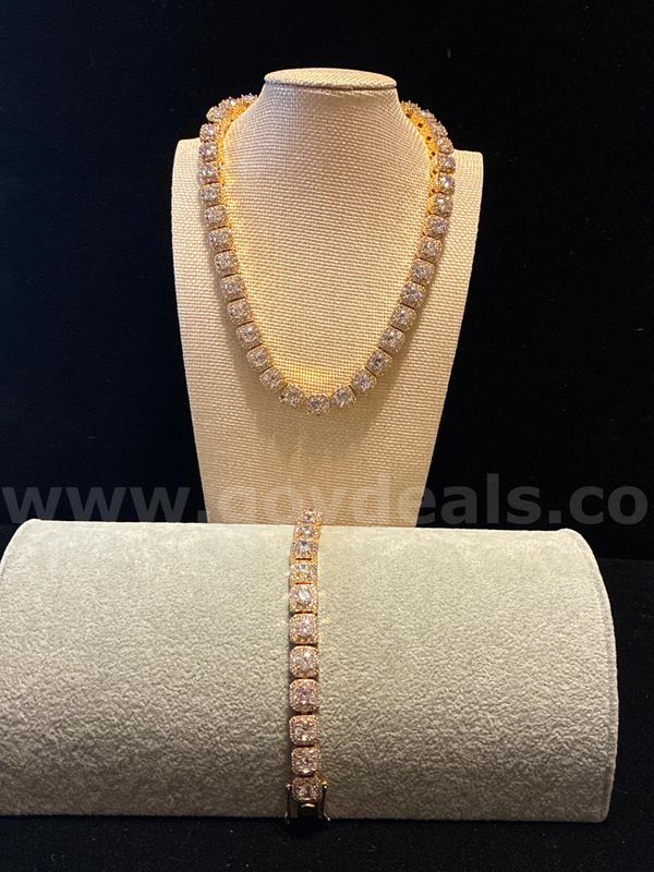 Set! 16 and 8 Inch, Heavy, CZ Box Link Necklace and Bracelet, 5.2oz, 24K Gold Filled