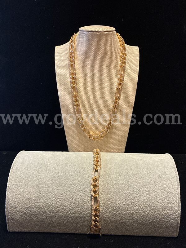 Set! 18Inch and 8 Inch, CZ Fígaro Necklace and Bracelet, 4 oz, 24K Gold Filled
