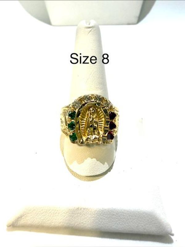 Gorgeous, Men's, Size 8, CZ, Emerald and Ruby Lady Guadalupe Ring, 24k Real Gold Filled