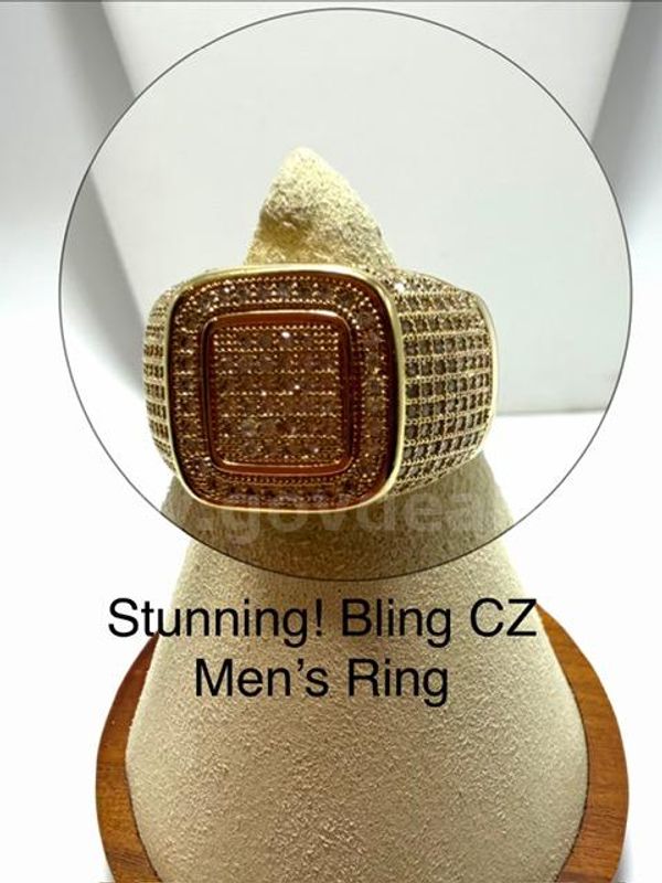 Stunning, Size 13, CZ Bling Bling Men’s Ring, Real 24k Gold Filled