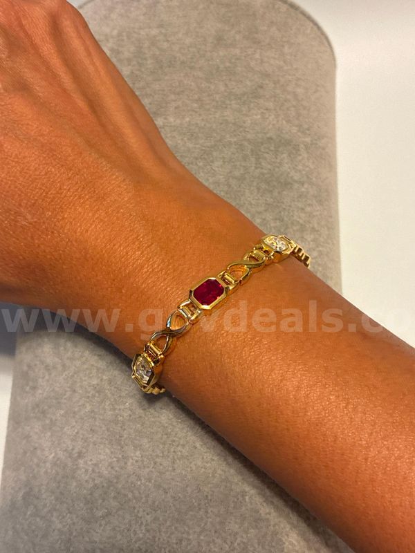 7” Ladies Infinity Ruby CZ Bracelet 24K Real Gold Filled.