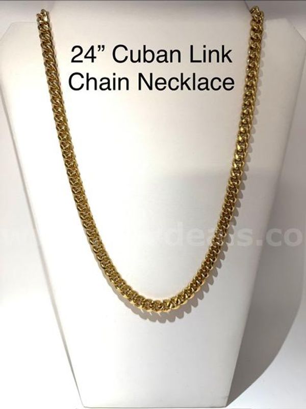 Stunning, Heavy, 24 ", Cuban Link Chain Necklace, 24k Real Gold Filled