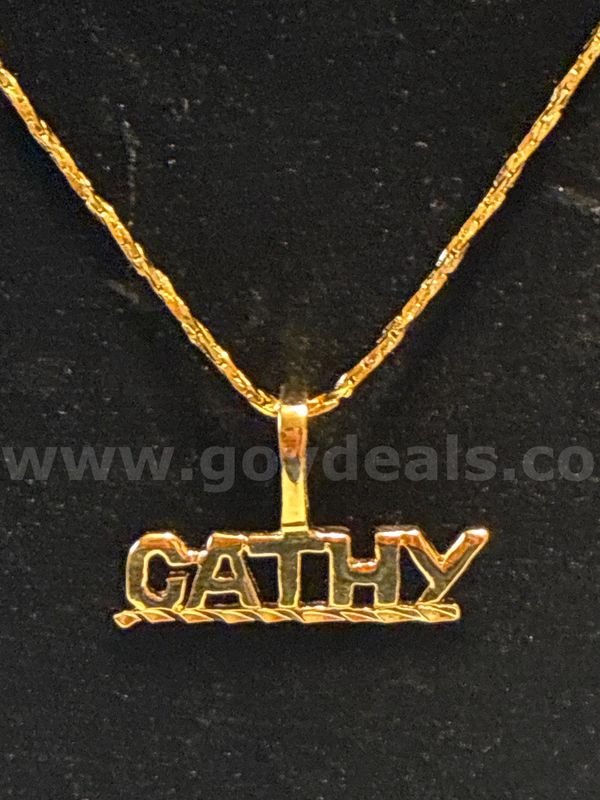 “Cathy” Pendant W/ 20” Small Twisted Cobra Necklace. 24K Real Gold Plated
