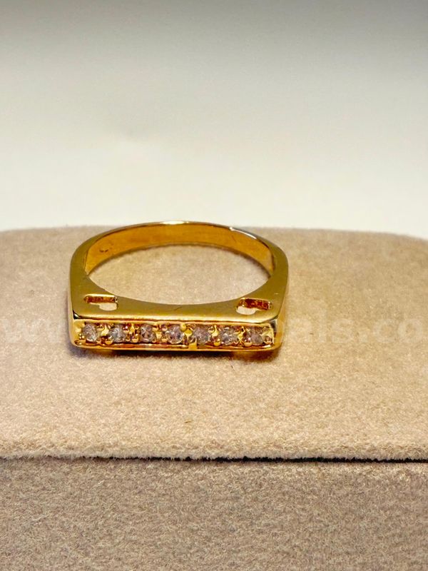 Size 8.5 Curved CZ Bar Ring , 24k Real Gold Filled