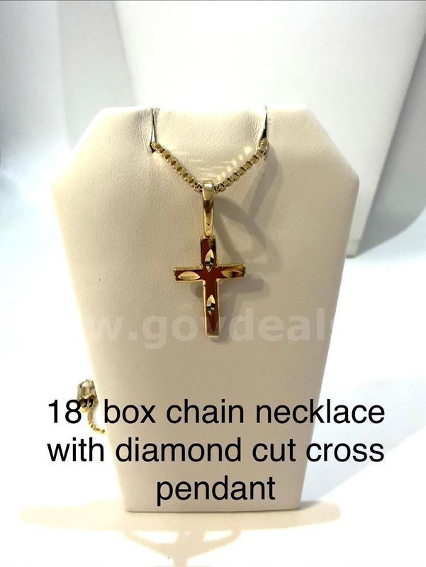 18 Inch, Box Chain Necklace, W/Diamond Cut Cross Pendant, Real 24k Gold Filled