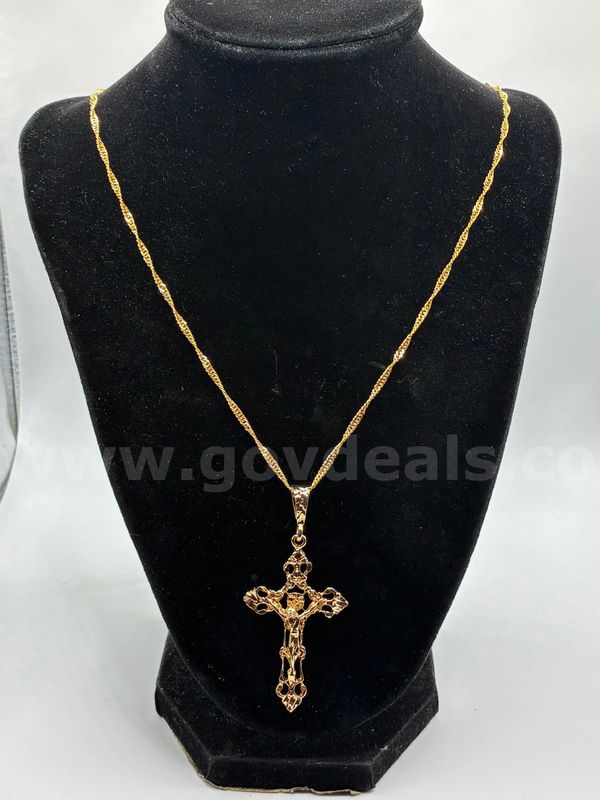24” Whisper Necklace W/ Jesus Cross Pendant 24K Real Gold Filled.
