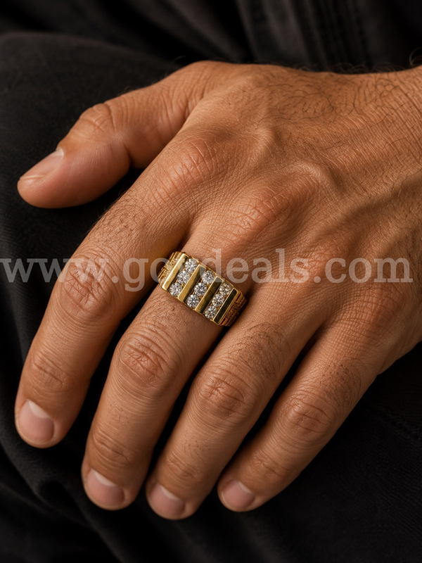 Size 14, Mens Bar W/CZ Nugget Ring. 24K Real Gold Filled.