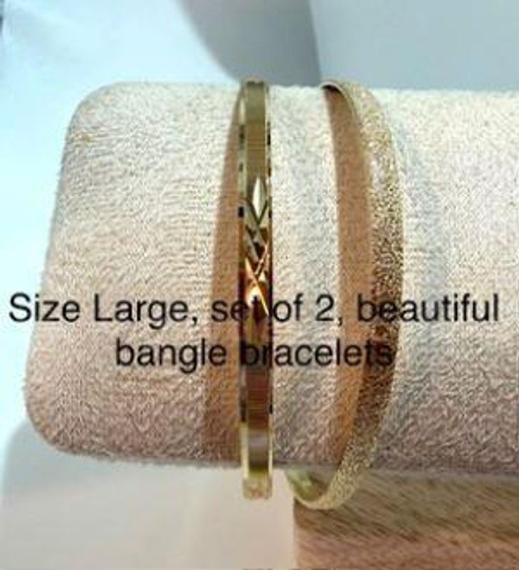 Gorgeous, Set of Two, Size Large, Diamond Cut Bangle Bracelets, Real 24k Gold Filled