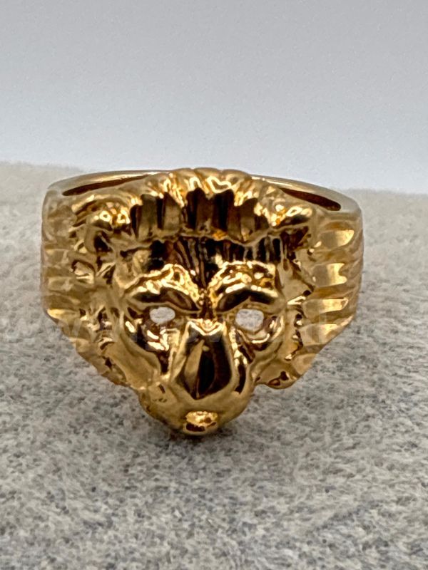 Size 6.5, Lion Head Ring, Real 24k Gold Plated