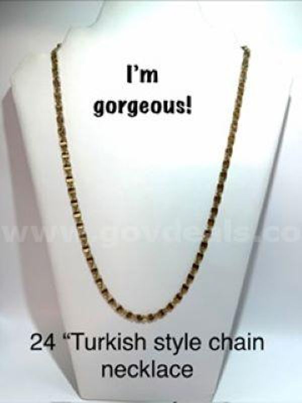 Beautiful, 24 Inch, Turkish Style Chain Necklace, Real 24k Gold Filled