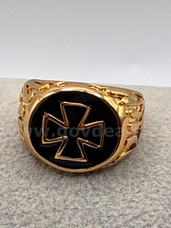 Size 9, Men’s Iron Cross Ring 24K Real Gold Filled