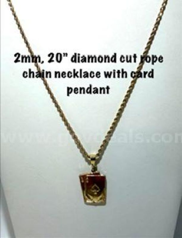 2MM, 20”, Diamond Cut, Real 24k Gold Filled, Rope Chain Necklace W/Card Pendant