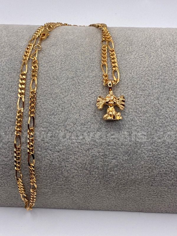 22” Figaro Necklace w/ Baby Elephant Pendant 24K Gold Filled