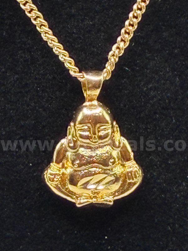 18” Small Chain Necklace W/ Small Buddha Pendant, 24K Real Gold Plated.