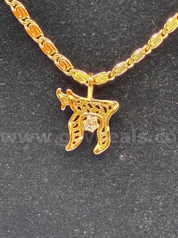 20” Byzantine Necklace W/ CZ Chai Pendant, 24K Gold Filled