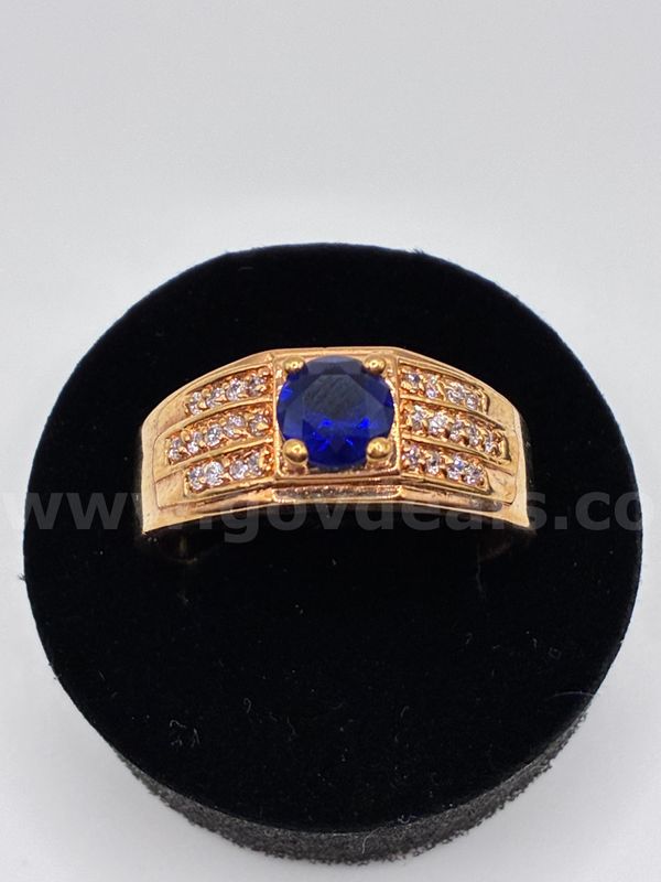Beautiful, Men's, Size 13.5, Sapphire CZ Ring , 24K Gold Filled