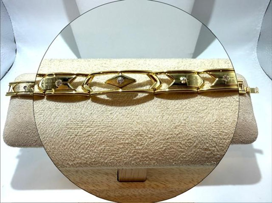 Gorgeous, Ladies, 7 1/2 Inch, Real 24k Gold Filled, CZ, Open Link ID Bracelet
