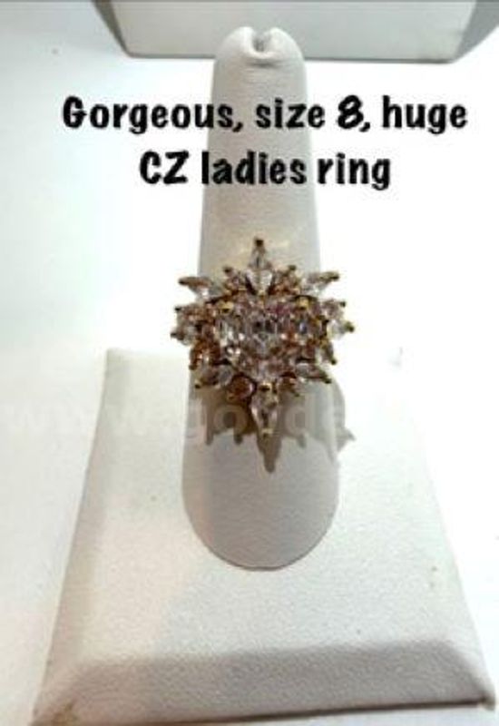 Gorgeous, Ladies, Size 8, Real 24k Gold Filled, Large, CZ, Ring