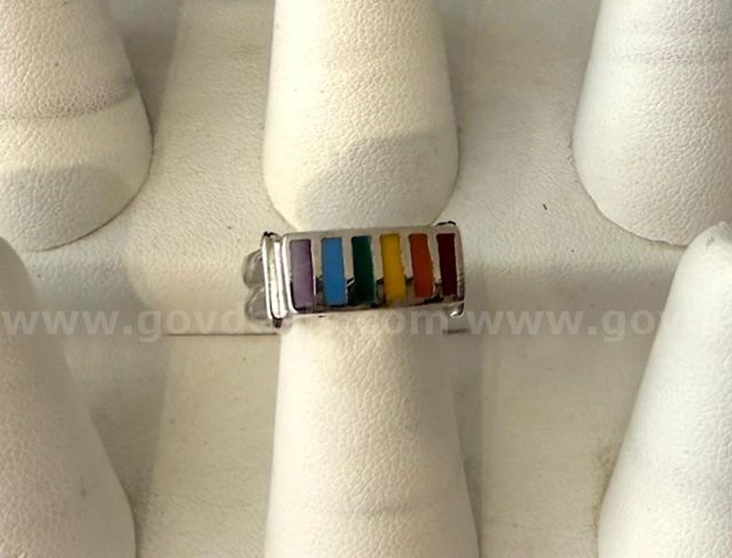 Size 5 Rainbow Ring Rhodium Clad