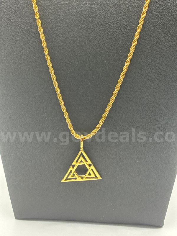 Beautiful, 2MM, 22 Inch, Real 24k Gold Filled, Diamond Cut Rope Chain Valknut Pendant Necklace