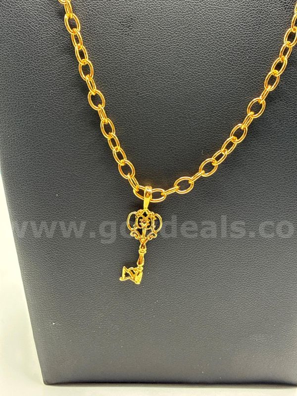 Beautiful, 22” Link Necklace W/ Key Pendant, 24K Gold Filled.