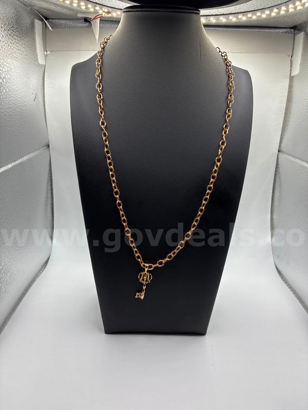 Beautiful, 22” Link Necklace W/ Key Pendant, 24K Gold Filled.