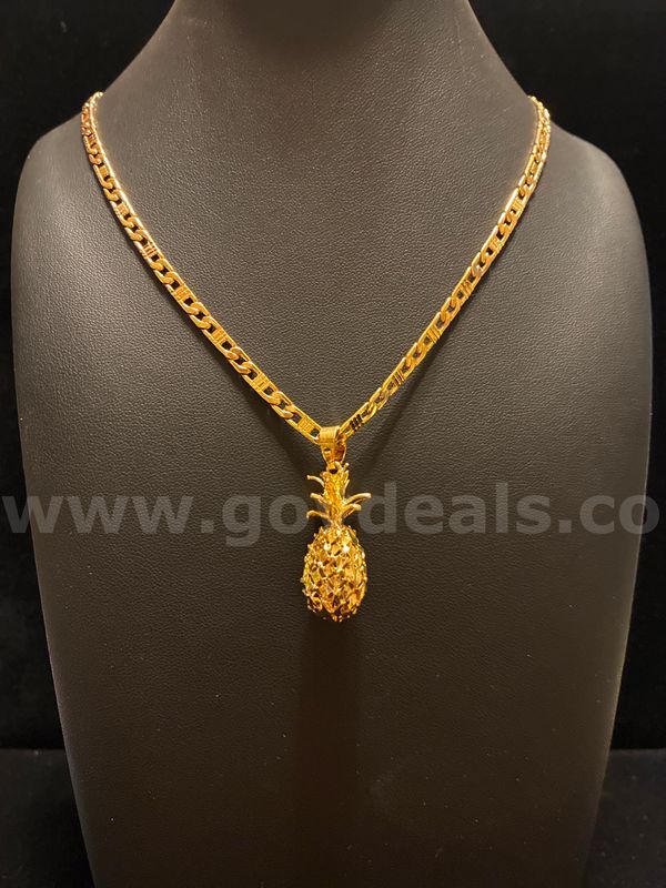 ALOHA! 24” Roman Link Necklace with Diamond-Cut Pineapple Pendant, 24K Real Gold Filled.