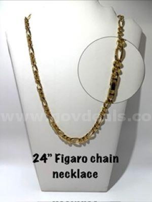 Beautiful, 24 Inch, 24k Gold Filled, Italian Figaro Chain Necklace