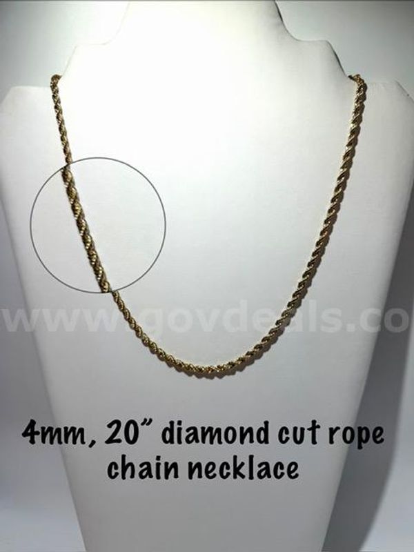Beautiful, 4MM, 20”, 24k Gold Filled, Diamond Cut Rope Chain Necklace