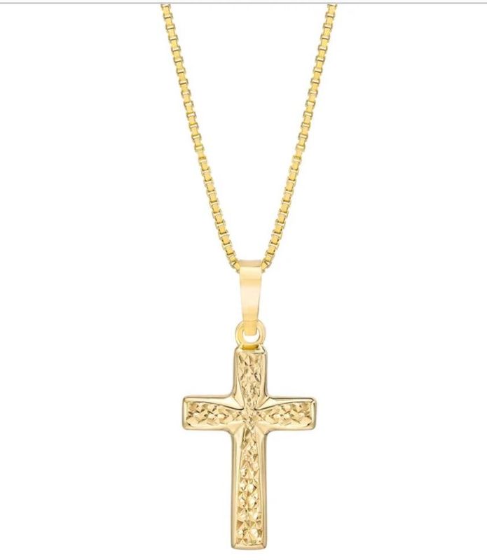 14K Real Gold! Shimmering 18” Box Chain W/ Cross Pendant. 3.2 grams
