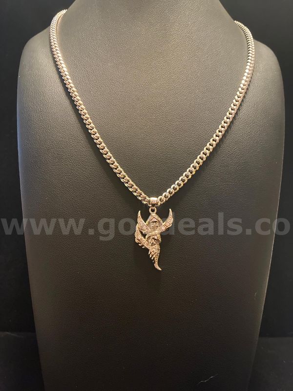 Gorgeous, Rhodium Clad (Silver) 19” Cuban Link Necklace W/ CZ Gemini Zodiac Pendant.