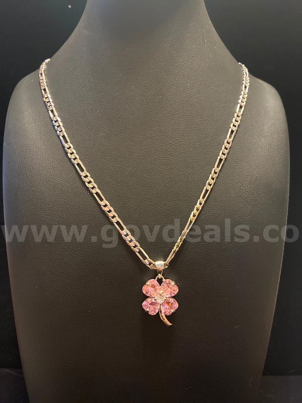 Lucky, Rhodium Clad (Silver) Four-Leaf Clover June CZ Birthstone W/ 22” Necklace