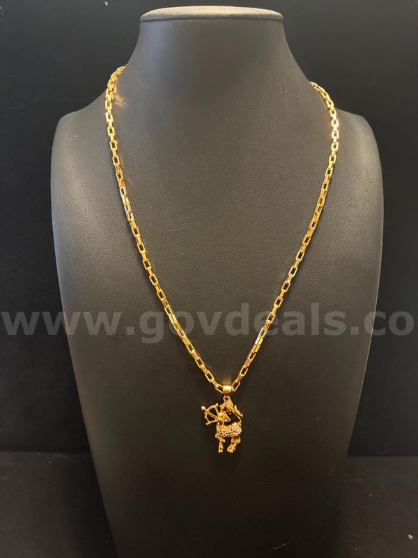 18Inch, Beautiful Box Chain Necklace W/CZ Sagittarius Pendant 24K Real Gold Plated