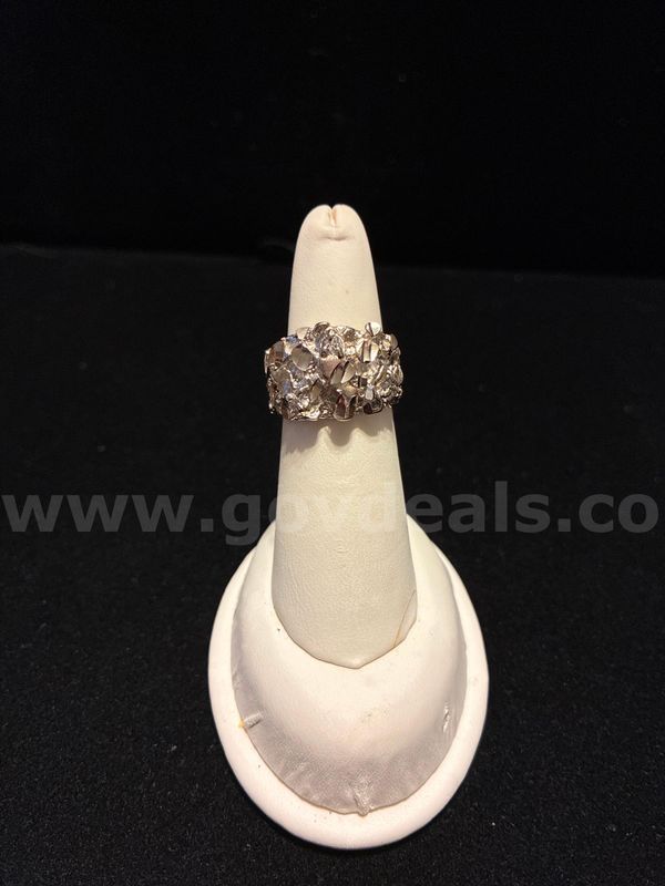 Gorgeous, Men’s, Size 7, Rhodium Clad (Silver), Nugget, Diamond Cut Ring.