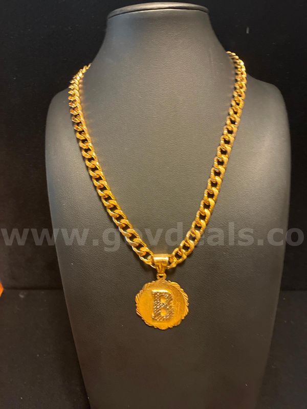 Gorgeous, 18” Classic Cuban Necklace W/ Initial Medallion -Letter B. 24K Real Gold Filled.