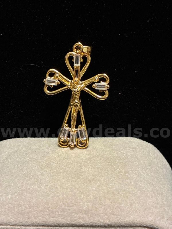 Casual, 18K Gold Filled, 26mm Clear CZ Passion Cross Pendant.
