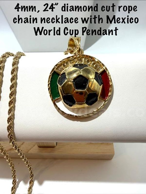 Unique, 24k Gold Filled, World Cup Pendant, on a Beautiful 4MM, 24" Rope Chain