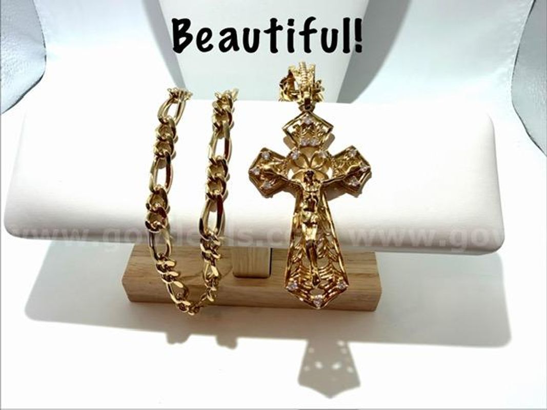 Gorgeous, 19 Inch Figueroa Chain, W/Large, CZ Cross Pendant