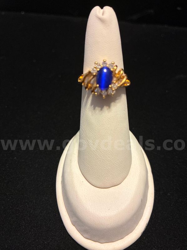 Ladies, Size 7, 24k Gold Filled, Sapphire Glow CZ Cat’s Eye Ring.