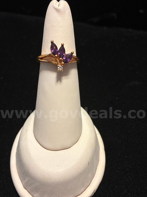 Ladies, Size 7, 24k Gold Filled, Amethyst Blossom Ring.