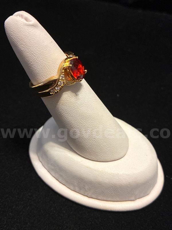 Ladies, Size 6, 24k Gold Filled, Garnet Bypass CZ Ring.