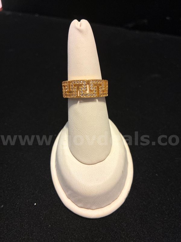 Ladies, Size 8.5, 24k Gold Filled, Iced CZ Greek Key Pavé Statement Ring.