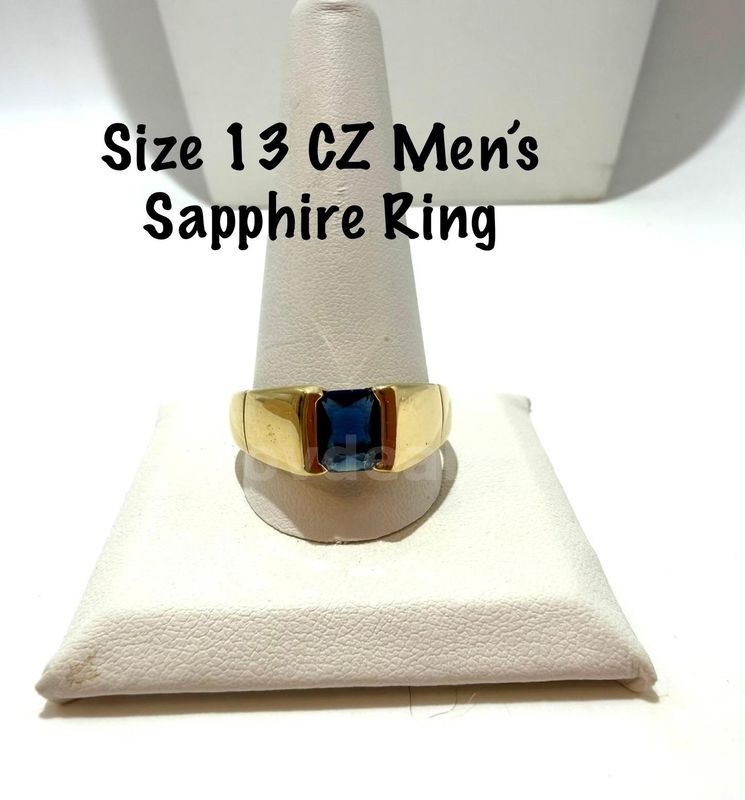 Gorgeous, Men's, 24k Gold Filled, Size 13, CZ Sapphire Ring