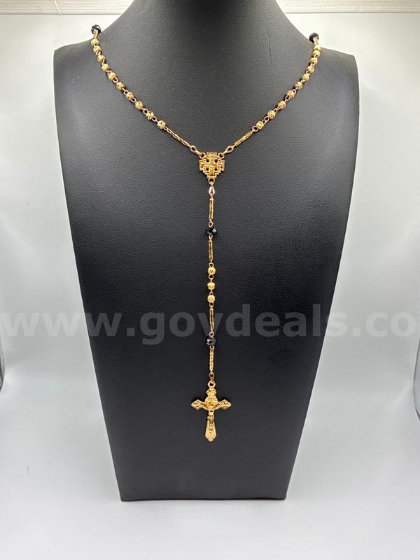 Stunning, 24k Gold Filled, Midnight Rosary Y Necklace.
