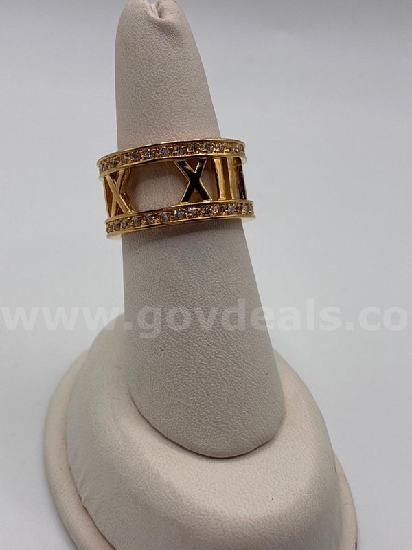 Gorgeous, Ladies, Size 8, 24k Gold Filled, CZ Modern Roman Numeral Pavé Band Ring.