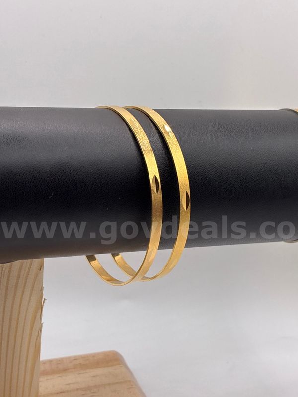 Set of (2), 24k Gold Filled, 2 1/2” Diameter, Satin Diamond-Cut Bangle