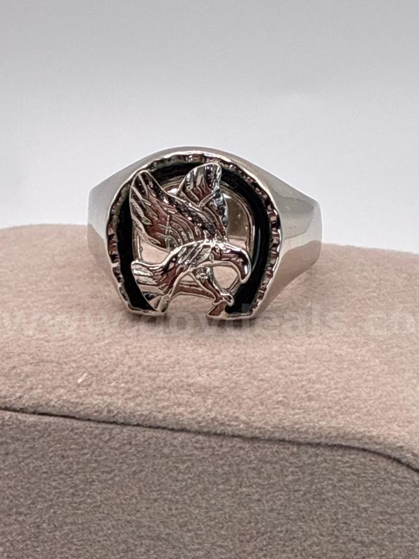 Gorgeous, Men’s, Size 11, Rhodium Clad (Silver), Western Horseshoe Eagle Ring.