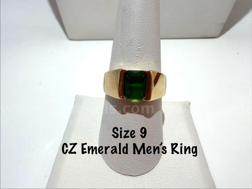 Attractive, Men's, Size 9, 24k Gold Filled, CZ Emerald Ring