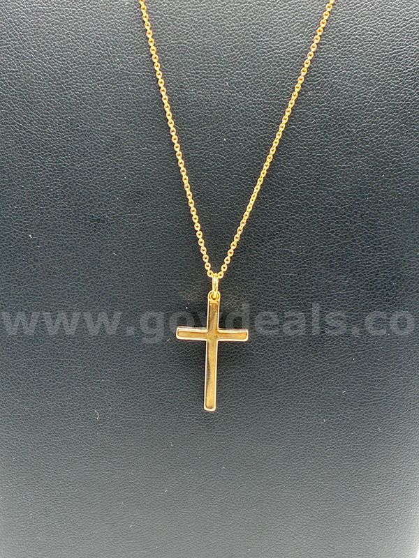 Beautiful, 24K Gold Filled, 18”, 1mm Cable Chain Necklace W/ Double Sided Cross Pendant.